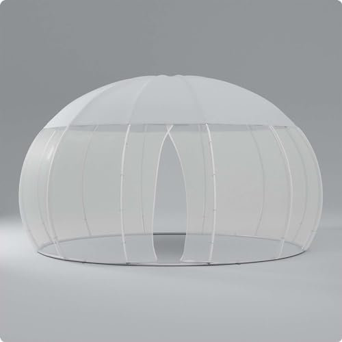 Astreea Igloo Umbrella Garten Pavillon wasserdicht aus Aluminium mit Moskitonetz und Beleuchtung, Pavillon rund, Gartenlaube, Pergola, Sonnenschirm regendicht (XL 4,84 m x 4,84 m, Weiß, Aluminium)