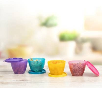 Tupperware Liquid Tight - Recipiente de plástico para frigorífico (400 ml, 4 unidades), multicolor