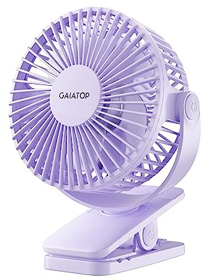 Gaiatop - Portable Clip on Fan, Battery Operated Small Powerful 3 Speeds Quiet 360° Rotation, USB Rechargeable Mini Personal Cooling Fan for Computer