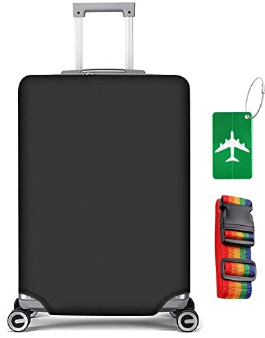 flintronic Cubierta de Equipaje, Funda de Maleta, Equipaje de Viaje Cubierta, Elástico Funda Protectora de Maleta de 29-32 Pulgadas, con Etiqueta para Equipaje*1+Correa para Equipaje*1 (XL, Negro)