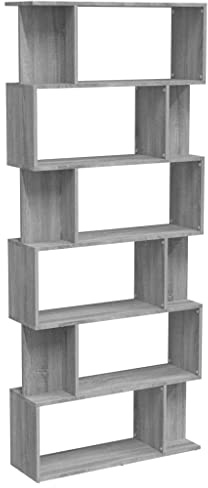 vidaXL Bücherregal Raumteiler Standregal Aktenregal Büroregal Raumtrenner Regal Aufbewahrungregal Grau Sonoma 80x24x192cm Holzwerkstoff