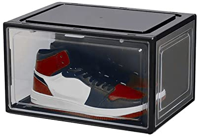 HAC24 Schuhbox Stapelbar Schuhorganizer bis Gr.47 Aufbewahrungsbox Schuhe Kunststoffbox Schuhkasten Schuhkarton (3er Set, Schwarz)
