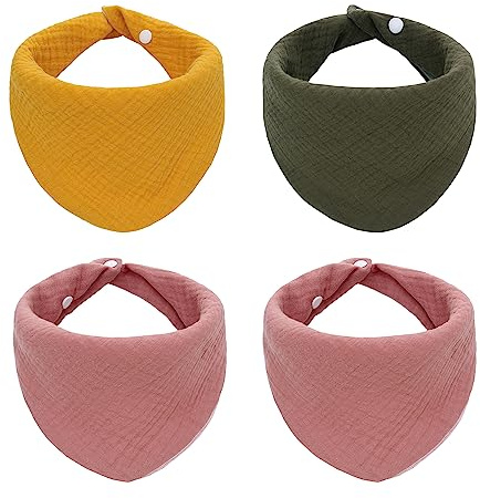 Miracle Baby Lot de 4 bavoirs bandana pour bébé en mousseline pour baver et faire ses dents, super doux et absorbant pour bébé garçon fille unisexe, boutons réglables pour 0-36 mois