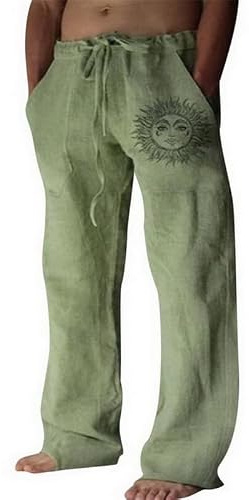 Litthing Pantalon en Lin Homme Pantalons de Jogging en Coton d'été Décontracté avec Poches à Cordon de Serrage Coupe Ample Pants Léger et Confortable