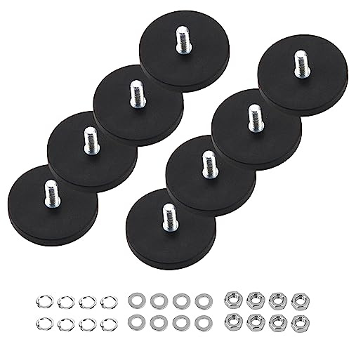 ZIOYA 8 Stücke Magnet Mit Gewinde Neodym Magnet-System Gummiert Starke Magnete Ø 43mm Mit M6 Außengewinde 10kg Haftkraft für Schrauben Öse Oder Haken (Schwarz)
