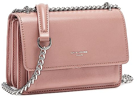 David Jones - Damen Kleine Umhängetasche - Frau Ketten Schultertasche PU Leder - Handtasche Mini Crossbody Bag mit Klappe - Handy Party Tasche Kettentasche Abendtasche Mode Trend - Rosa