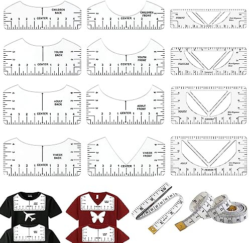 Tshirt Ausrichtungslineal, 14 Stück T-shirt Vinyl Werkzeug, PVC T-shirt Ruler Guide, 12 T-Shirt-Ausrichtungslinien und 2 Weiche Lineale, für Gestalten von T-Shirts, DIY Nähen Gestalten