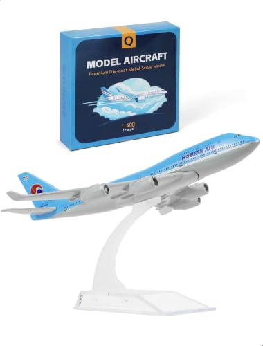 QIYUMOKE Boeing 747 Korean Airlines 1/400 gjutna metallflygplansmodell med fäste flygbolagsmodell flygplanslegering display samlarmodellsats för present