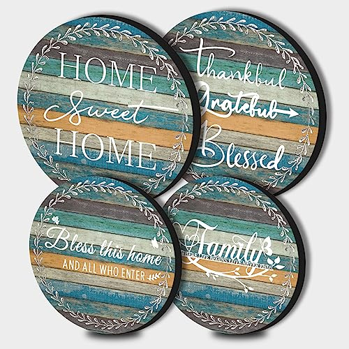 Walarky Family Rustic Style Round Metal Hob Covers Set of 4 Stove Cooker Hob Covers for Cookers Gas Stove Protector Cookware Accessories Modern Cooktop Decor