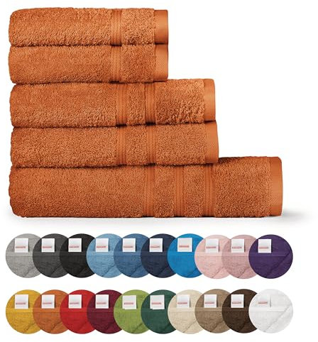 Bassetti Morbido Asciugamano Asciugamani 480 gr 100% Cotone Set da 5 pz (2 da 58x105 cm + 2 da 38x55 cm + 1 da 70X140 cm) - Collezione MONIQUE - BRUCIATO O6