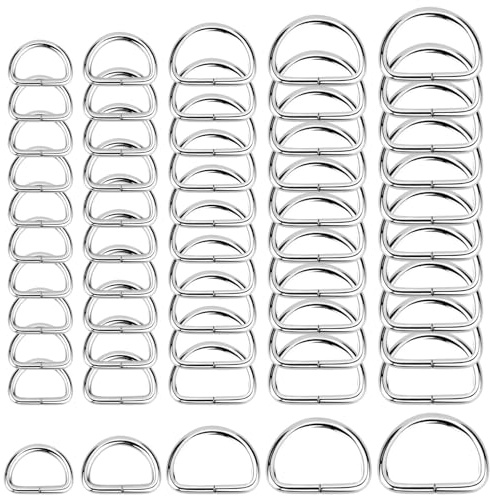 100 st D-ringar, D-ringar, metallsömnad, D-formade ringar, förnicklade metallringar, D-ringspännen icke-förseglat spänne för bälte, handväskor, DIY-tillbehör (silver), pengar, L