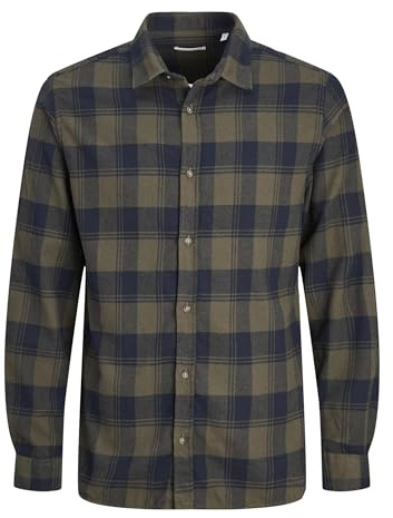 JACK & JONES Men's Jjjoshua Fall Buffalo Shirt LS Casual Shirt, Forest Night, S