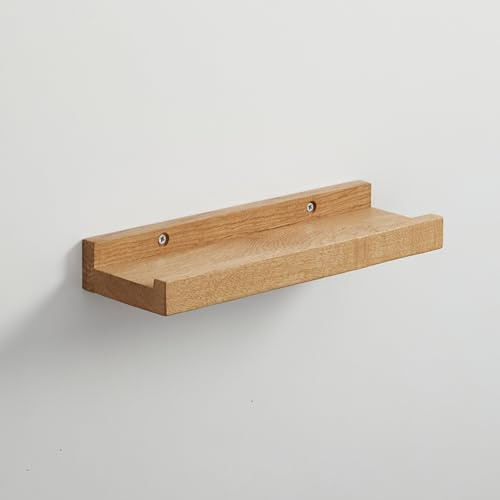 BestLoft.de Bilderleiste Holzregal Wand Regal Bilderleiste Eiche Floating Shelf Flur Regal Holz Deko Wand Wandregal Holz aus massiv (Eiche Hell, Breite: 30cm / Tiefe: 10cm)