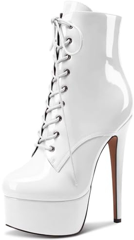 NobleOnly Femme Plateforme Cheville Hauteur Bottes Lacets Bottines Aiguille 16CM High Heels