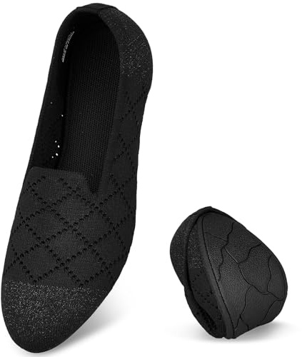 Puxowe Bequeme Ballerinas Damen Atmungsaktive Strick Flache Schuhe Memory Foam Faltbar Slipper Schlupfschuhe