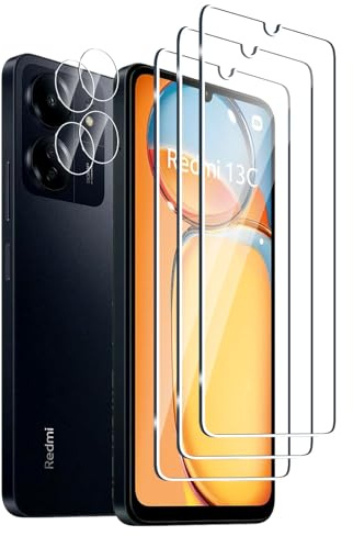 Fyqzio [3+2 Piezas Cristal templado compatible con Xiaomi Redmi 13C 4G/Poco C65 y protector de pantalla de cámara,sin burbujas,dureza 9H,antiarañazos,HD protector de pantalla