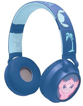 Lexibook, Disney Stitch, Auriculares 2 en 1 inalámbricos y con Cable con Detalles de Stitch, Efectos de luz, Sonido Limitado a 85 dB, Plegables, Ajustables, Recargables, Azul, HPBT015D