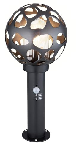 LED Sockelleuchte mit Bewegungsmelder Kugel Wegelampe mit Bewegungsmelder Außen Standleuchte, Edelstahl anthrazit, 1x 4,8W 300Lm 1800K warmweiß, H 45 cm
