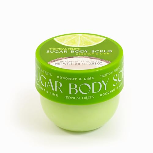 Tropical Fruits Exfoliating Sugar Body Scrub Coconut and Lime Citrus 310g | Exfoliating Sugar Body Scrub for Smooth Soft Skin. Tropical Scent with Coconut and Lime Notes. Hydrating Gentle Formula.