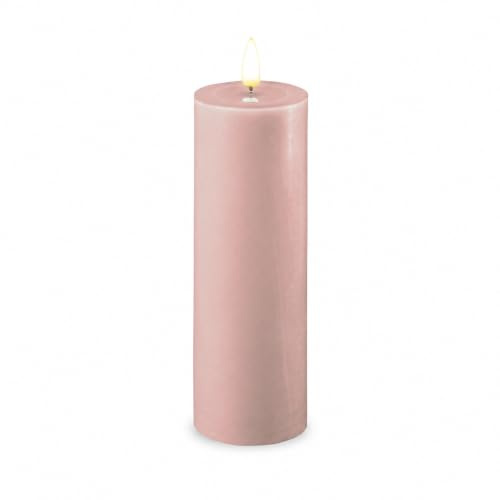 ReWu Deluxe Homeart LED Kerze, Indoor LED-Kerze mit Realistischer Flamme auf einem Echtwachsspiegel, Warmweißes Licht, Rose, 5 x 15 cm