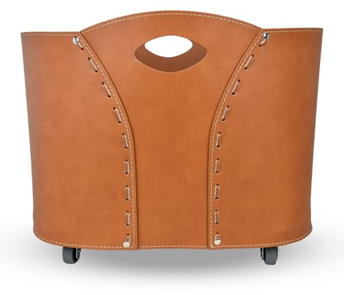 LIMAC Design VOLTA Holzkorb aus Leder, moderne Brennholztasche, Originale Kaminholztasche, Kaminholzkorb, mit gummierten Rädern, Hergestellt in Italien. (Braun)