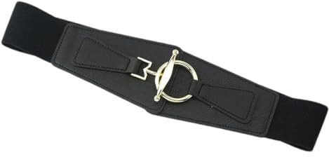 Breiter Taillengürtel für Damen, aus PU-Leder, Retro-Stil, Stretch, Kummerbunds, Schwarz , One size