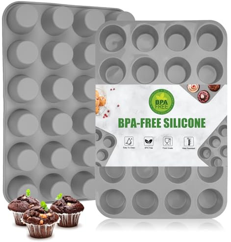 2 Pezzi Teglia per Muffin per 24 Muffin,Antiaderente Stampo Muffin Silicone,BPA-free Teglia Muffin,Stampo per Muffin,Muffin Stampo,Teglie per Muffin e Cupcake per Muffins,Cupcake,33,3×22,3×2,5 cm