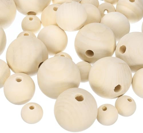 QUARKZMAN 30pz Rotondo Legno Perline 20mm/30mm/40mmmm Diametro Non finito Massiccio Legno Sfere Naturale Legno Crea Palle per Fai da te Crea Progetti Arte Ornamenti (10pz Ogni dimensione)