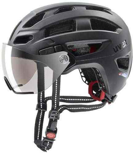 uvex Finale Visor - sicherer City-Helm für Damen und Herren - Filterkategorie 1 - inkl. LED-Licht - Black matt - 56-61 cm