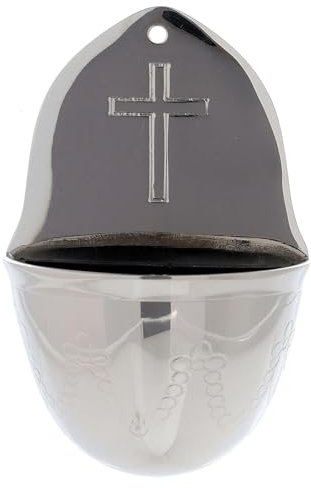 Holyart Acquasantiera Ottone nichelato Croce Latina 13 cm