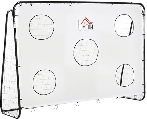 HOMCOM Portería de Fútbol Puerta de Fútbol con Soporte de Metal Lona de Precisión y Red para Entrenamiento de Fútbol en Jardín Aire Libre 240x88x174 cm Blanco