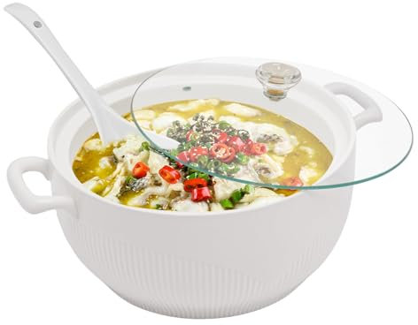 Ceramic pot, Ceramic Soup Tureen Round White Porcelain Casserole Serving Bowl Decorative Tableware for Soup Cereal Stew Chill Soup