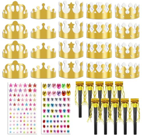 20 Pezzi Golden Corone di Carta Party Crown Hat Cap, Set Corona d'Oro per Feste e Compleanni - Cappellini da Festa per Giovani Stile Gossip Star - Coroncina e Cappello di Compleanno,Cappello di Laurea