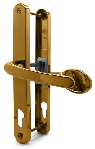 TSS UPVC Door Handles Set - Lever Moveable Pad - 92mm / 62mm PZ (Centres) - 240mm Screw to Screw - Backplate 272mm X 32mm - Replacement UPVC Door Handles - PVC Door Handle (Polished Brass)