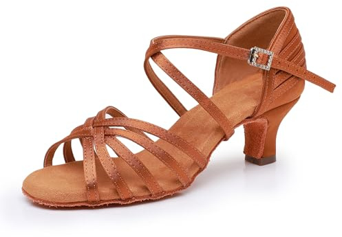 Rosefinch Scarpe da Ballo Latino da Donna Salsa Tango Pratica Professionale Scarpe da Ballo Tacco 5cm, Marrone 43EU
