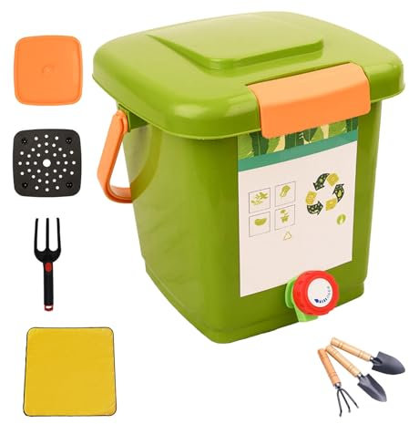 Lot de 2 poubelles à compost de cuisine avec couvercle - Capacité de 7,6 / 1,2 / 1,2 / 1,5 l - Design compact - Poubelle portable avec couvercle - Facile à transporter et à nettoyer - Poubelle à