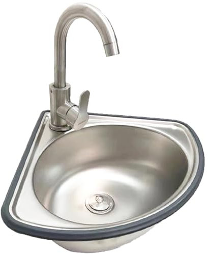 Wandmontiertes Edelstahl-Eckwaschbecken mit Heiß- und Kaltwasserhahn, Einzelschüssel, Handwaschbecken für Küche, Bad, Restaurant, WC