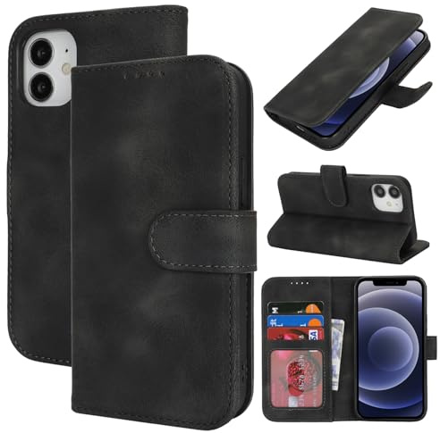 Zouzt Hülle für iPhone 12/12 Pro (6,1), Premium PU Leder, Vintage Schwarz | Handyhülle mit Kartenfächern, Magnet Klapp Schutzhülle, Stoßfeste TPU-Innenhülle, Frauen Männer, Leather Wallet Phone Case
