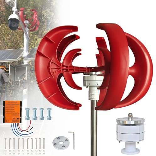 Aerogenerador de 8000 W, 12 V/24 V/48 V, 5 aspas, generador vertical de viento, generador de imán permanente de CA trifásico, kit de turbina eólica con controlador para híbrido eólico y solar, rojo,