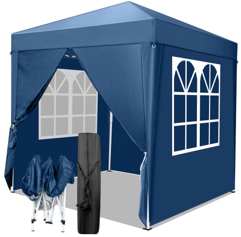 Bonnlo Pavillon 2 x 2 m, Höhenverstellbar, Wetterfest, Gartenlaube mit 4 Seitenteilen, Gartenzelt für Outdoor-Hochzeiten, Gartenfeiern, Camping- und Partyaktivitäten, Blau