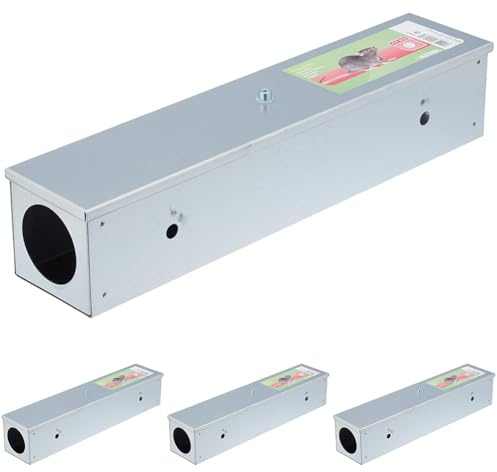 KERBL Köderstation BlocBox (Nagerfallen aus verzinkten Metall, 40 x 8 x 8 cm Köderbox für Raten) 299633 (Packung mit 4)