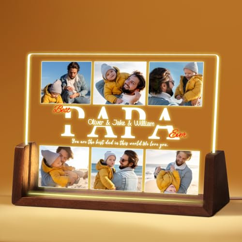 NIBESSER Vatertagsgeschenke für Papa - Led Bilderrahmen - Personalisiertes Foto-Geschenk von Baby ＆ kindern - Papa Geschenk zum Vatertag, Acryl Glasbild mit Foto Geburtstag