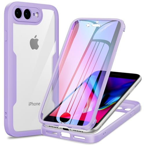 Phoona 360 degrés Coque pour iPhone 8 Plus/iPhone 7 Plus avec Protection d'écran, Silicone Antichoc Anti-Rayures Intégrale Étui Housse pour iPhone 8 Plus/iPhone 7 Plus, Violet