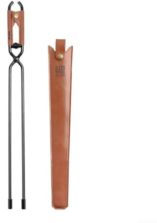 Pinzas de carbón para barbacoa de alto rendimiento hechas de acero al carbono, incluye funda protectora de cuero para almacenamiento (petardo)