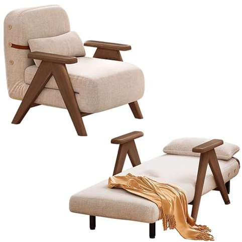 Recamiere Mit Schlaffunktion Schlafsofa Schlafcouch Mit Verstellbarer Rückenlehne Schlangenfederunterstützung Baumwoll- Und Leinenstoffe Keine Installation Erforderlich(Natural)