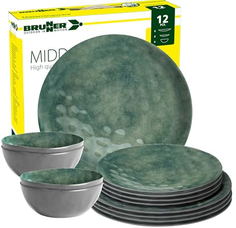 BRUNNER Camping-Geschirr-Set Melamin 12-Teilig Midday Venetian Sea Green