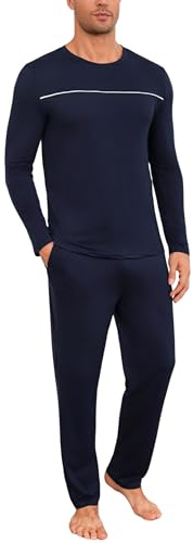 Marvmys Mens Pyjama Set Long Sleeve T-Shirt & Bottom Pants With Pockets Soft 2 Piece Casual Home Loungewear Nightwear Pjs