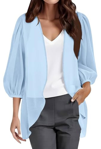 Feinstrickjacke Damen Elegant Leichte Strickjacke 3/4 Ärmel Sommer Cardigan Damen Sommer Strick-Sommerjacke Elegant Übergangsjacke Dünne Strickjacken Ohne Knöpfe Damen-Jacken Leichter Strickmantel