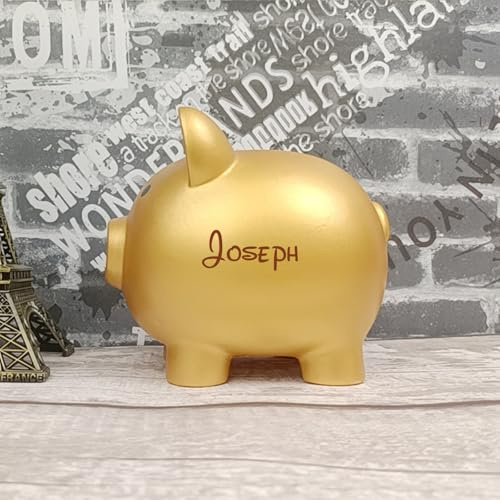 Personalisiertes Sparschwein mit Namen, unzerbrechliche Kunststoff-Spardose, Münzbank für Mädchen und Jungen, mittelgroße Sparschweine, Geschenke für Geburtstag, Ostern, Weihnachten (Gold, groß)