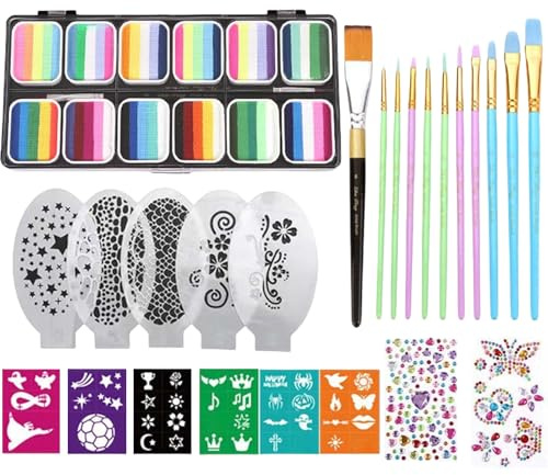 Trucco Viso - Kit Trucco da Corpo e Viso,Da 12 Scomparti Con Pennelli E Accessori Per Halloween Carnevale Compleanni Teatro